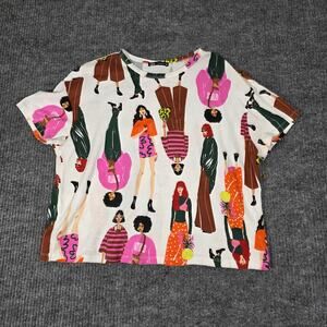Zara Graphic Print Top Medium Artsy Fashion Illustration Tee Boxy Cropped Shirt
